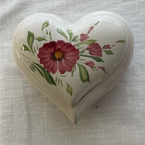 Vintage Italian Floral Heart-Shaped Ceramic Trinket Box